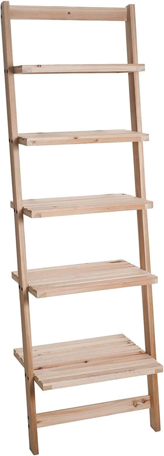 Book Shelf for Living Room, Bathroom, and Kitchen Shelving, Home Décor by Lavish Home- 5-Tier Decorative Leaning Ladder Shelf- Wood Display Shelving: Home & Kitchen