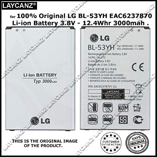 LAYCANZ OriginaI BL-53YH 3000mAh Battery for LG Optimus G3 D850 D851 D855 LS990 D830 VS985 F400 LG G3 BL53YH [30 Days Warranty]