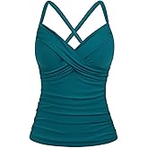 Hilor Women's Underwire Tankini Top Swimwear Twist V Neck Swimsuits for Big Busted Tummy Control Bathing Suits Top Only