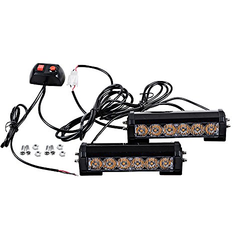 4pcs AMBER 6LED 12V Flashing Warning Emergency Strobe Light Bars