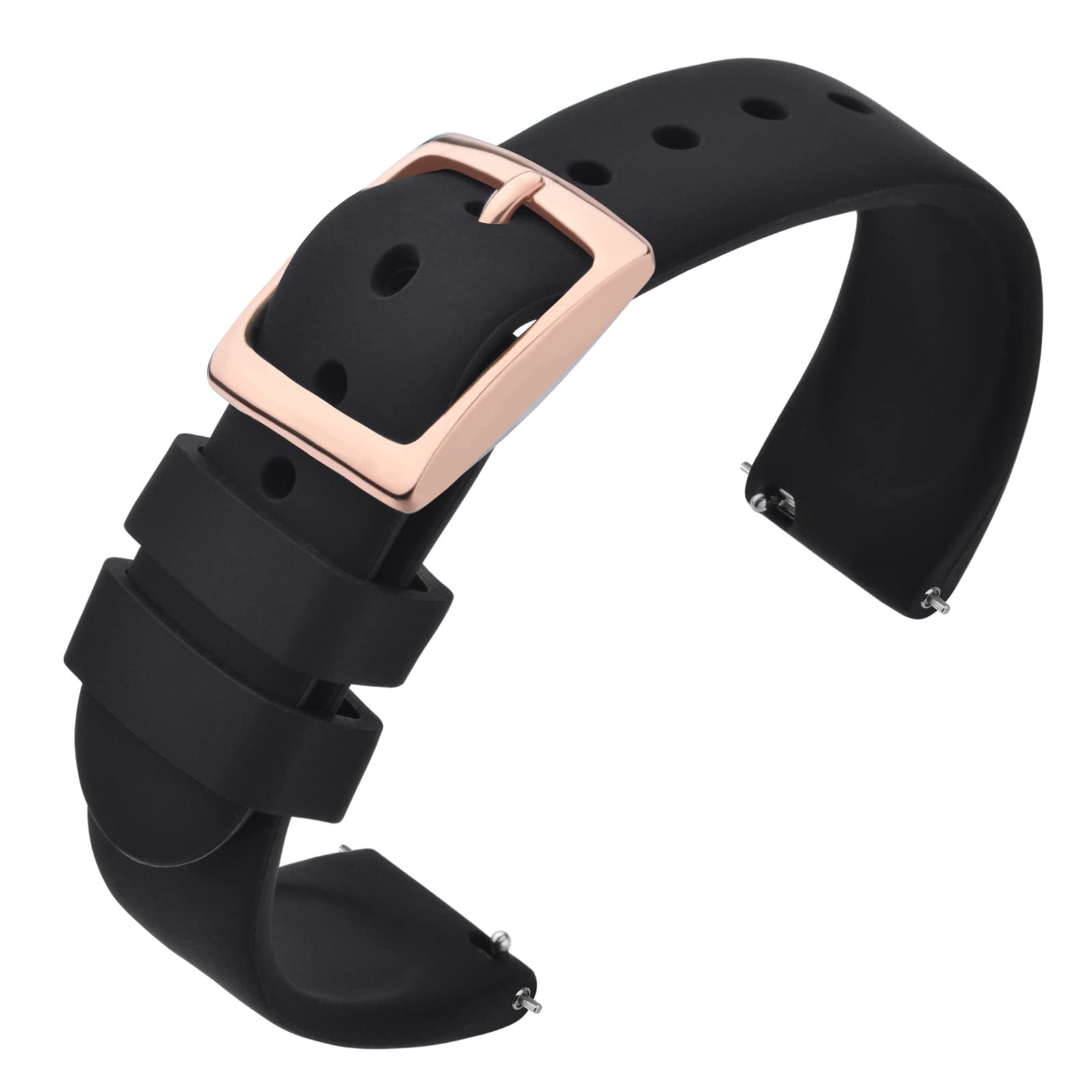 Photo 1 of ANNEFIT Silicone Watch Bands, Quick Release Rubber Sport Strap 22mm with Classic Rose Gold Clasp (Black)