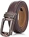 Marino Avenue Mens Genuine Leather Ratchet Dress Belt with Open Linxx Leather Buckle, Enclosed in an Elegant Gift Box - Gunblack Silver Round Open Buckle W/Brown Leather - Custom Up to 44