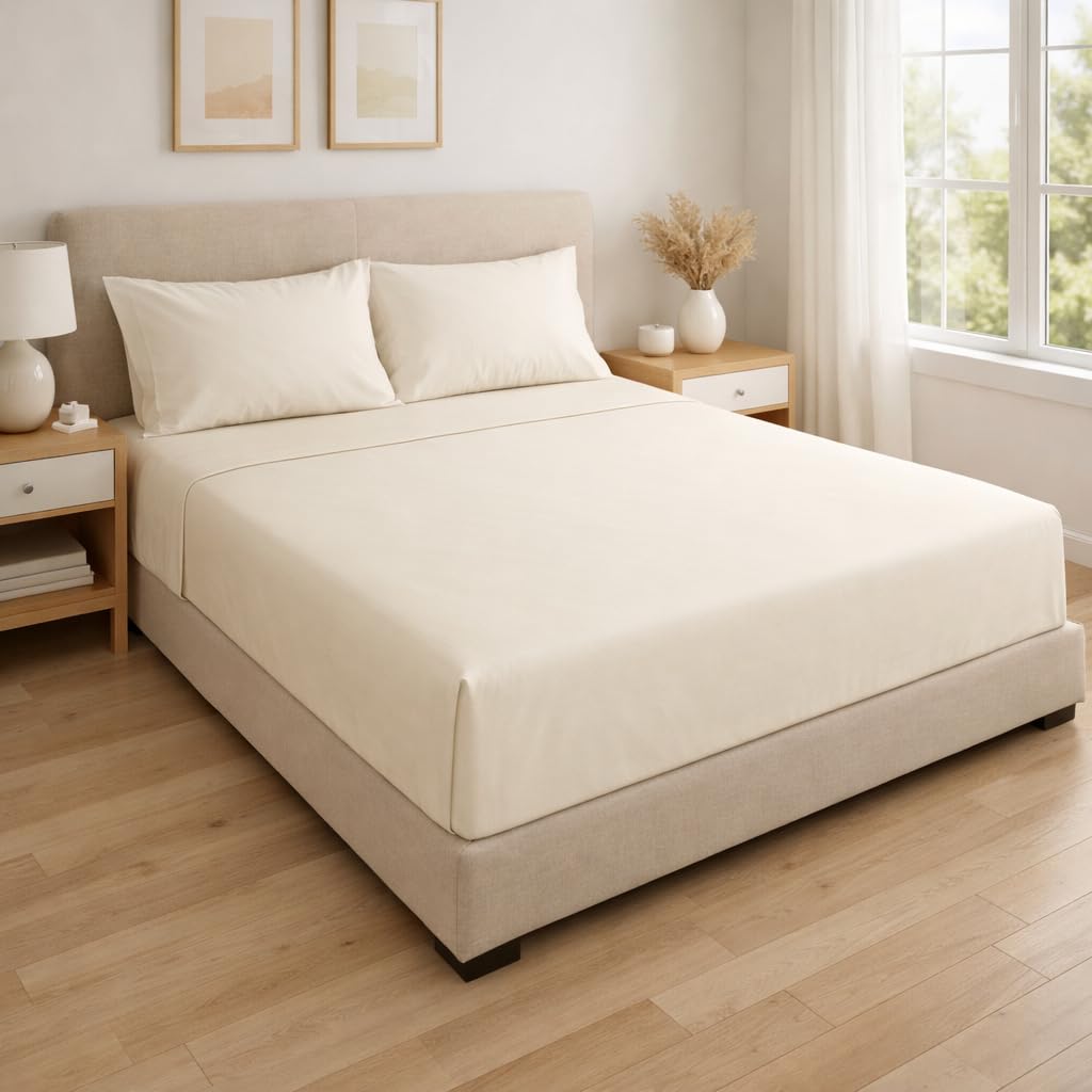 Linens Limited 100% Egyptian Cotton 400 Thread Count Flat Sheet, Cream, King