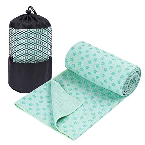 Galsports Non Slip Hot Yoga Towels, Skidless Waffle Texture, 100% Absorbent Odorless Microfiber, Standard Sized 24''x72'' Mat Towel, Ideal for Hot Yoga, Bikram, Pilates (Mint Green)