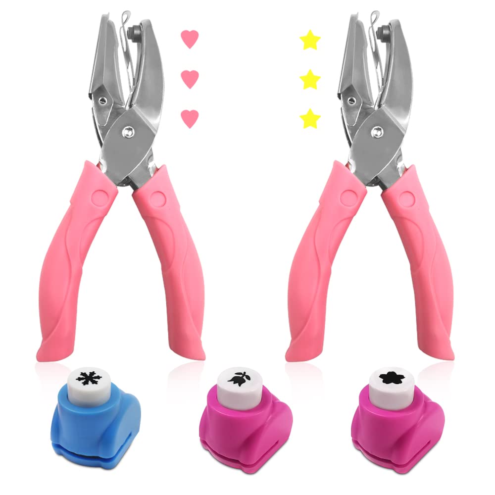 Hand Paper Punch, SENHAI 2 Pcs Paper Punch(Heart-shaped Hole and Star Shaped Hole) and 3 Pcs Small Engravers for DIY Scrapbooking