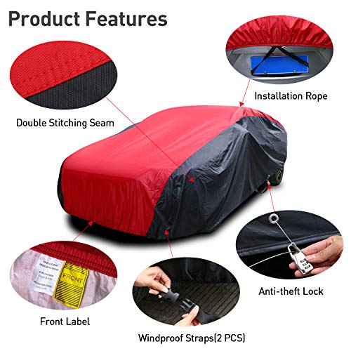 Waterproof Car Covers, 4 Layers 420D Oxford Fabric Sedan Car Cover with Soft Cotton Lining, Outdoor Heavy Duty Universal Full Size Vehicle Covers for Automobiles, Fits up to 199"