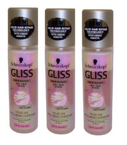 Schwarzkopf Gliss Liquid Silk Leave In Hair Conditioner Spray With KeratinÂ 3 X 200Ml = 600 Ml by Schwarzkopf