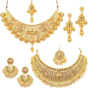 Sukkhi Glamorous Gold Plated Choker Necklace Set Combo For Women