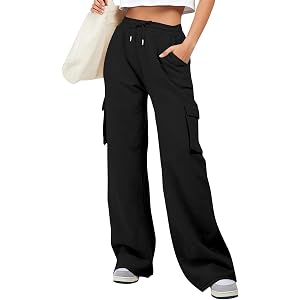 Ladies Utility Sweatpants Drawstring High Waist Baggy Wide Leg Cargo Jogger Casual Trousers Multi Side Pocket