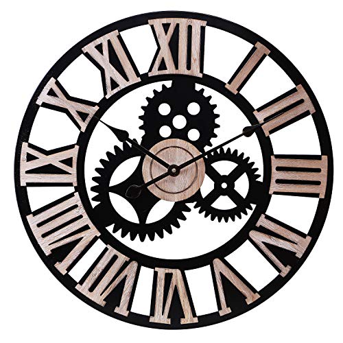 INFINITY TIME Large Modern Gear Wall Clock,Retro Rustic Decorative