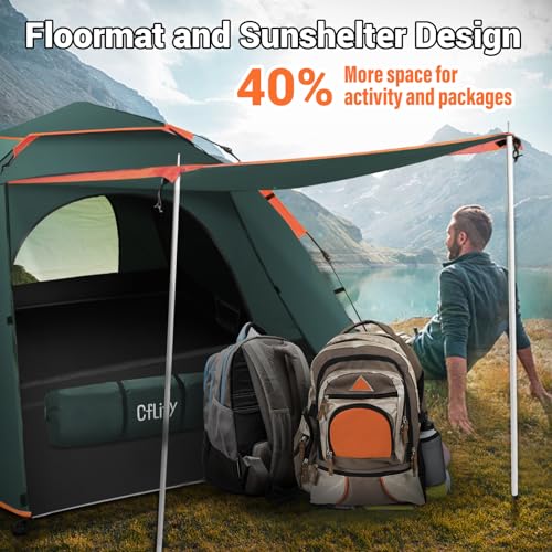 Cflity Camping Tent, 3 Man Pop Up Tent Automatic Instant Three Layer Waterproof 4 Season Large Dome Tent & Shelters with Extended Floor Mat Porch 2 Hall Poles Removable Rainfly