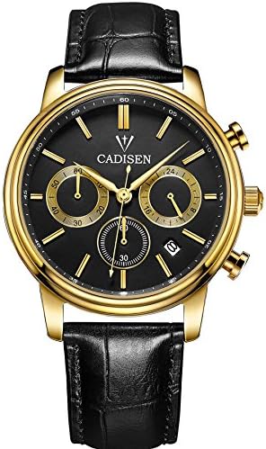 Cadisen Vintage Gold Mens Luxury Sports Chronograph Leather Quartz Watches