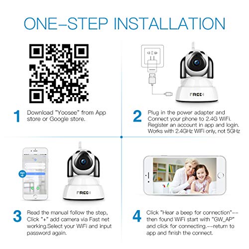 FREDI Baby Monitor,Pet Camera- Wireless Security Camera with Night Vision/Two Way Audio/PTZ/Motion Detection,2.4G WiFi IP Camera Indoor Surveillance Camera for Nanny/Pet/Dog Camera with Phone APP