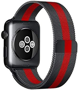 Ifra Presents - iWatch Band Strap Magnetic Closure Metal Strap Wrist Band for Apple Watch Series 5, 4, 3, 2, 1 44mm 42mm Steel Alloy (Black/Red)