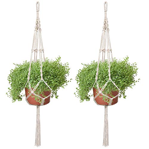 2 Pack Macrame Plant Hanger with Fringed Ends, Fixinus 41" Cotton Woven Hanging Plant Holder Plant Pot Stand Ideal for Indoor Outdoor Home Birthday Decoration - Thumbnail 7