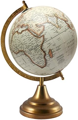 MasterpieceIndia Off-White World Decorative Earth 8 Inches Diameter Antique Educational Political Map Rotating Globe Home Decor Handmade Desktop Gift