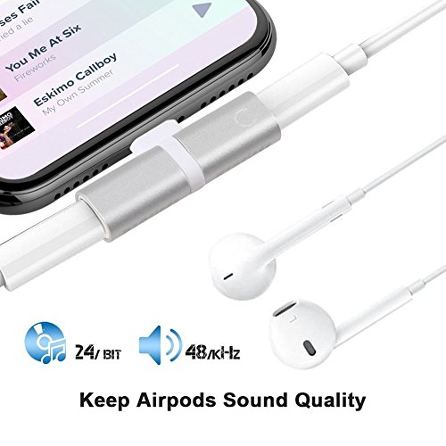 ProTVSolutions Adapter Lightning Compatible with iPhone 11 Pro/X/XR/XS/XSmax/8/7/6/6s Plus,Charging Cables Headphones Charger Splitter Adapter iPhone Headphone Jack Silver - Thumbnail 2