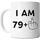 FLEXISAVVY 80th Birthday Mug - I Am 79 Plus Middle Finger - Funny Born In 1944 80 Years Old Gift Idea For Mens and Womens White 11oz Ceramic Coffee Mug