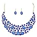 Malltop Women Jewelry Statement Rhinestones Pendant Bib Chain Choker Necklace Earrings Set (Oval Shap, Blue)