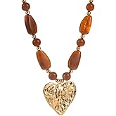 HWJQ Gold Hammered Heart Necklace for Women Irregular Bead Beaded Necklace Pendant Colorful Resin Gemstone Crystal Necklaces Christmas Gifts