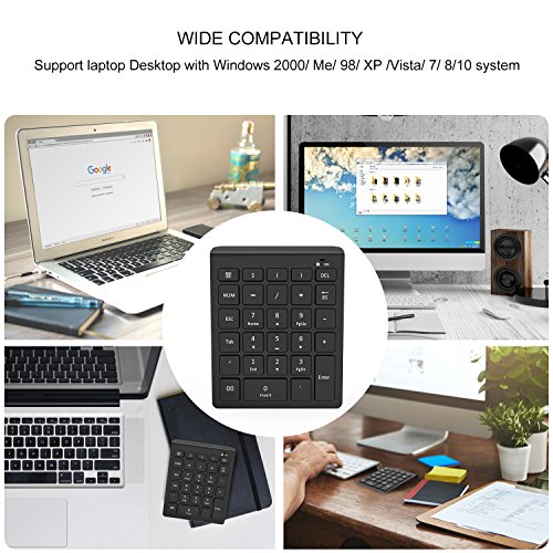Wireless Number Pad, Vive Comb 28-Key External Numeric Keypad Slim Numpad Full Size with Shortcuts for Laptop, Desktop, PC, Notebook-Black - Thumbnail 6