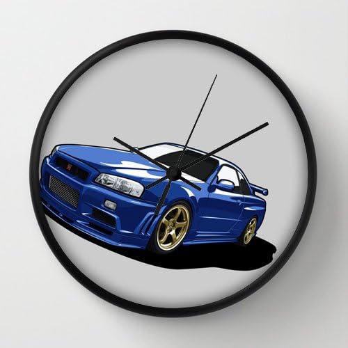 Frame Wall Clocks,Nissan Skyline Gt R R34 Gtr Blue Minimalism Modern Design Watch Wall 10" Diameter Unique Wall Clocks