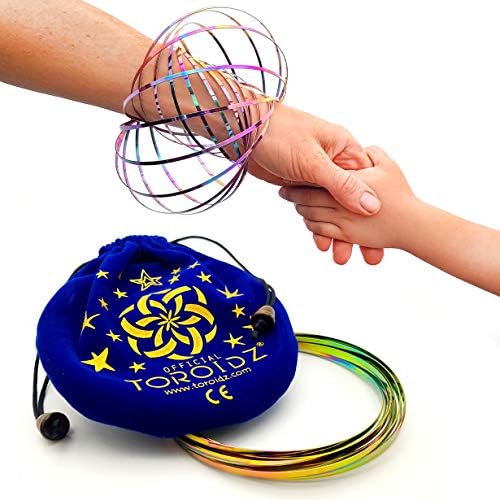 Toroidz ® RAINBOW w/ BLUE Velvet Travel Bag - Amazing Magic Flow Toy - Interactive Museum - 3D ARM RING - Science, Circus, Festival - All Ages Gift