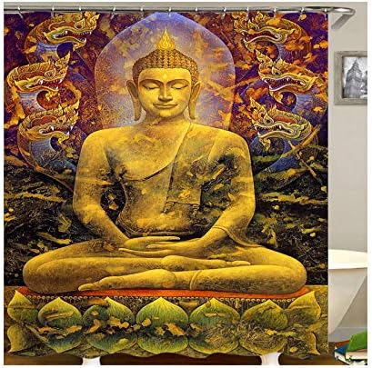 Blisfille Cortina Baño Extra Larga Cortina Para Salon Grande Cortina Ducha Buddha Statue & Gold