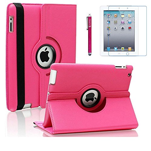 iPad 2 Case, iPad 3 Case, iPad 4 Case, AiSMei Rotating Stand Case Cover with Wake Up/Sleep For Apple iPad 2, iPad 3, iPad 4 [ 9.7-Inch iPad Released before 2013 ] [Bonus Film+Stylus] Rose Pink