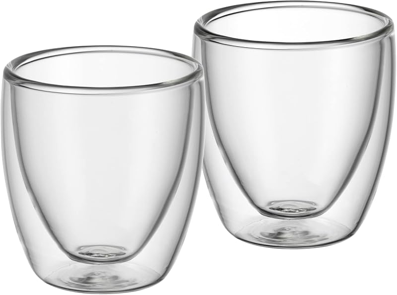Kult - Juego Dos Tazas de Café y Té de Cristal, Vasos de Espresso 80 ml de Doble Pared Transparente de Vidrio Borosilicatado