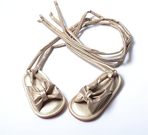 UniBetter Baby Girls Sandals Bandage Roma Gladiator Bowknot PU Leather Summer Sandals for Infant Toddlers Baby Girls Shoes (11cm, Golden)