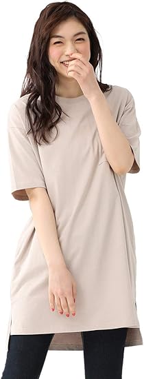 Amazon Co Jp ワンピース チュニック 半袖 クルーネック 無地 ロング オーガニックコットン 綿 レディース 春 春 Honeys ハニーズ 半袖クルーワンピース ベージュ ｌ 服 ファッション小物