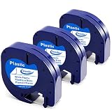 Anycolor Compatible Label Tape Replacement for DYMO LetraTag Refills 91331 Black on White Plastic Label Maker Tape Work with DYMO LetraTag LT-100H LT-100T QX50, 1/2 Inch x 13 Feet, 12mm x 4m, 3-Pack