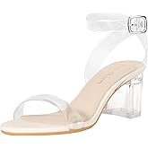 Heels Charm Women's Strappy Clear Chunky Clear Block Low Heeled Sandals 2 Inches Open Toe Ankle Strap High Heel Dress Sandals Daily Work Party Sandal Shoes