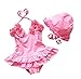 Baby Girls Flower Flounced One Piece Swimsuit With Hat pink-L(2/3Y)