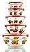 Imperial Home 5-Piece Nested Glass Bowl Set With Apple Design and Red Lids