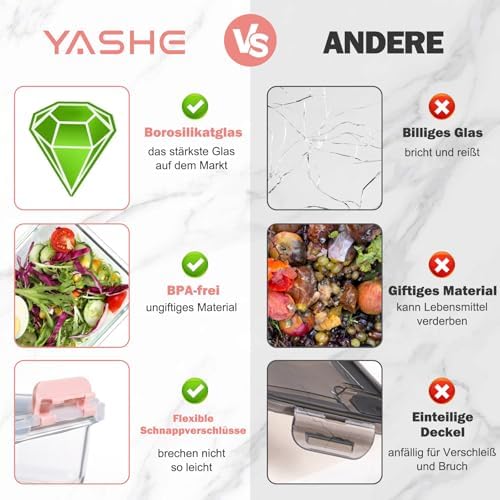 Glasbehälter mit Deckel, 10 Teile Stapelbar & Luftdicht Meal Prep Boxen Glas für Spülmaschine, Mikrowelle & Gefrierschrank, Auslaufsicher, BPA-Frei, Rosa