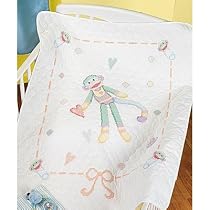 Cross Stitch Baby Blanket Janlynn Stamped, Sock Monkey Quilt