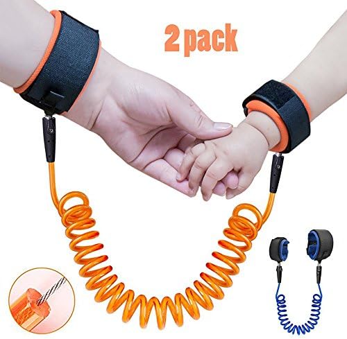 Anti Lost Wrist Link Child Harness Leash [2 pack] - Skin Friendly, Adjustable, Durable Child Safety Harness, Double Velcro Cotton Wrist Strap for Toddlers, Kids, Babies, 1.5m &amp; 2.5m [Blue &amp; Orange]