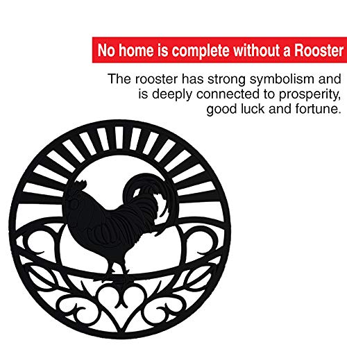 Silicone Trivet Set For Hot Dishes | Modern Kitchen Hot Pads For Pots & Pans | Country Rooster Design (Symbol of Prosperity & Good Luck) Mimics Cast Iron Trivets | 7.5" Round, Set of 3, Black - Thumbnail 5