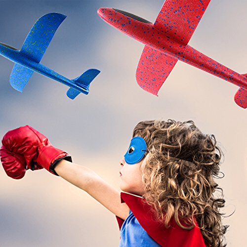 LOFEE Gift for 3 4 5 Year Old Boy-Girl, Throwing Airplane Toy for Boy 6 7 8 Year Old Birthday Present for Boy Age 5 6 7 8-2 Pack Red & Bule