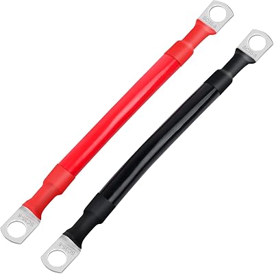 JatilEr 2 Pcs 12V Battery Cables 2AWG 15cm M8 Ring Terminals Copper