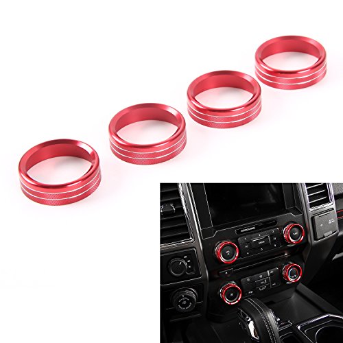 Car Interior Accessories Air Conditioner Audio Switch Decorative Ring Button Cover for Ford F150 2016 2017 XLT (4pcs-Red) - Thumbnail 5