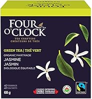 Four O'Clock Organic Fairtrade Green Tea Jasmine, Non-GMO, Kosher, Gluten-Free, 40 Count,