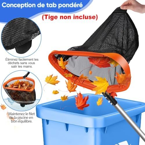 KGC 17.5" (44 cm) Pool Leaf Collector, Stable Net Pool Cleaning with Extra Large Net, Pool Dustpan without Telescopic Bar, Compatible with All Commercial Telescopic Bars