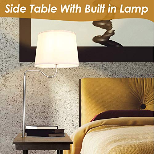 Albrillo Nightstand Floor lamp with Outlet and 2 USB Charging Ports, Mid Century Table with Shelve and Swing Arm for Bedroom, White - Thumbnail 5