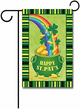 Hamory Gold and Rainbow Decorative Saint Patricks Day Garden Flag Green Shamrocks Banner 12.5X18 Inch Printed Both Sides