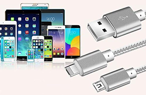 VectorX2 2nd Gen 3.3ft Reversible Charging Cable For Android Micro USB & Apple IOS Lightning Data Nylon Braided 2 in 1 Joined Cord w/ 1 Plug. iPhone & Samsung. Retail Packaging (Space Grey)