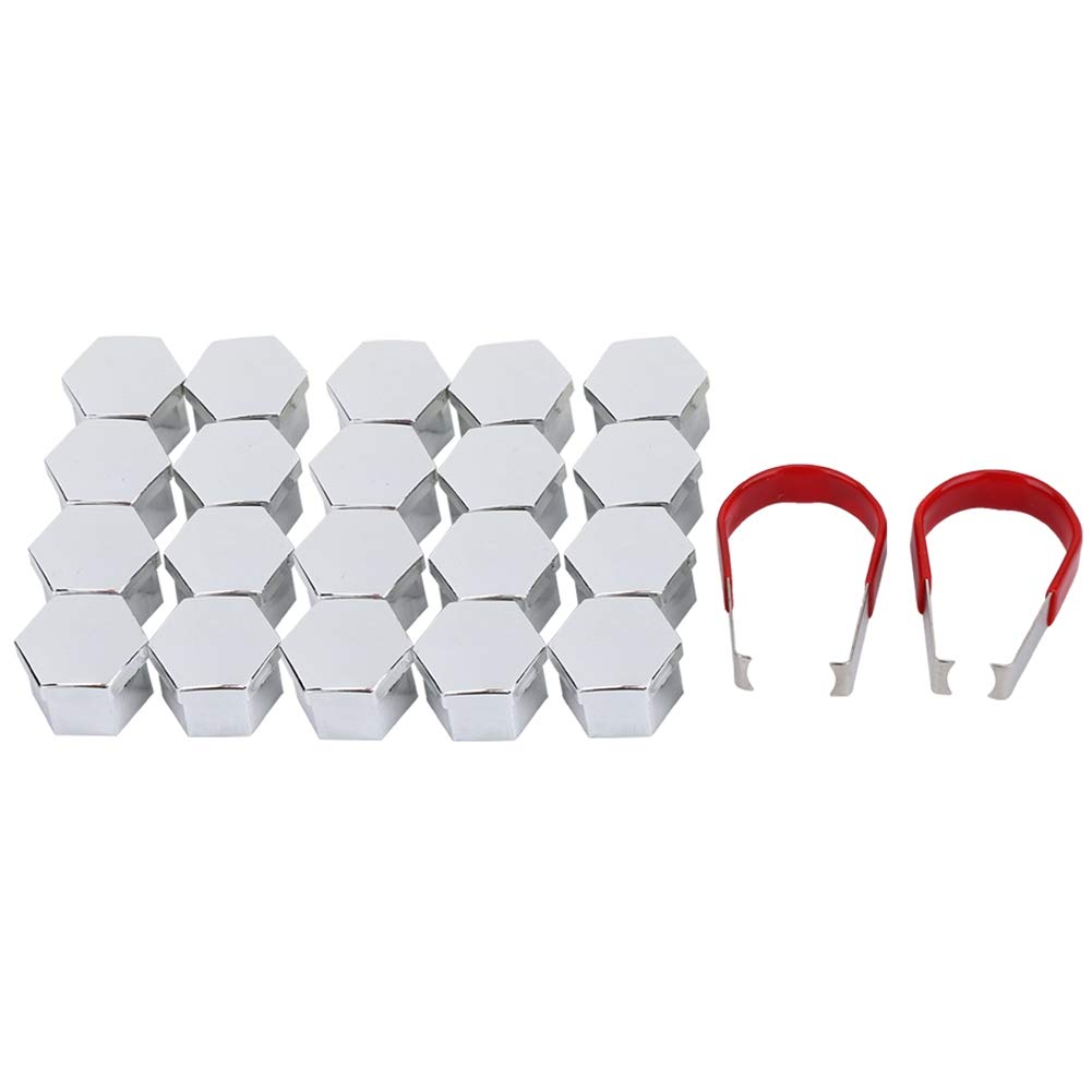 EVGATSAUTO Lug Nut Cover, 20Pcs 17mm Silver Wheel Lug Nut Bolt Hub Screw Cover Tyre Protective Cap Decor with Removal Tools