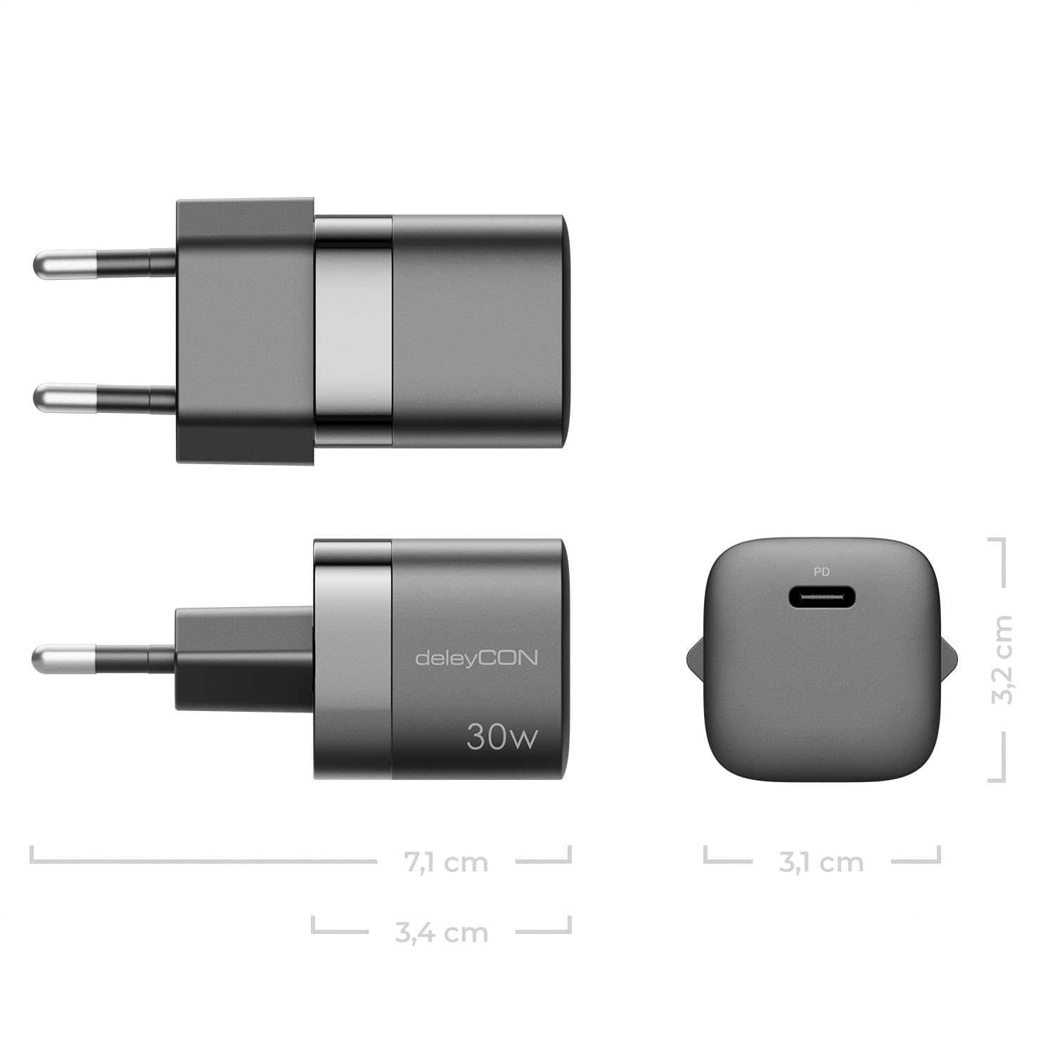 deleyCON USB C Ladegerät (Kompaktes 30W Schnellladegerät) USB-C Netzteil für Apple iPhone 17, 16, 15, Pro, Pro Max, iPad, AirPods 4, Airpods Max, Watch, Galaxy S25/S24, Handy, Charger - Schwarz 7